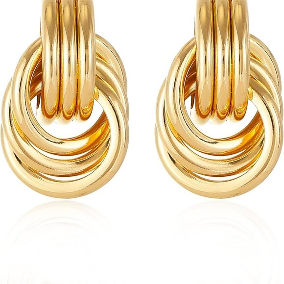 Trendy Gold Knot Heart Earrings for Women Colored Drop Dangle Statement … - Picture 1 of 7